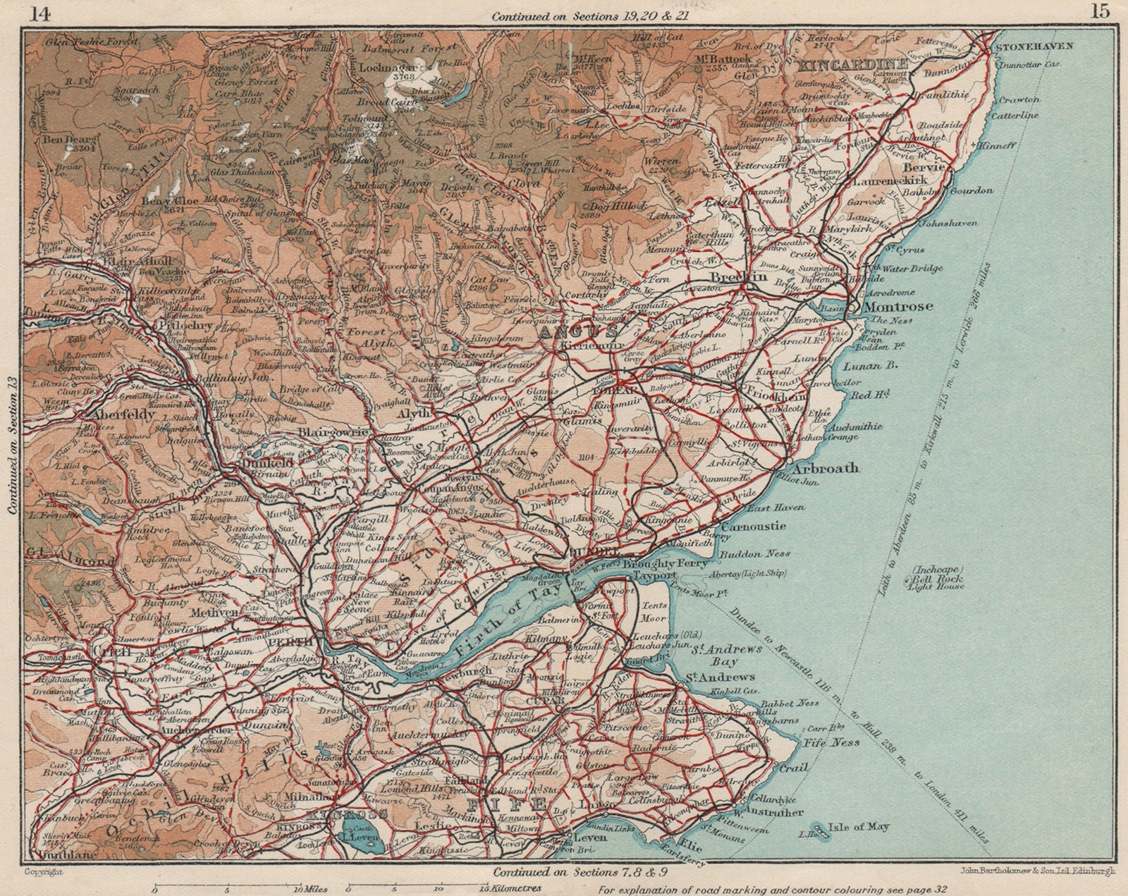 SCOTLAND EAST. Tayside & Fife. Firth of Tay. Vintage map plan 1932 old